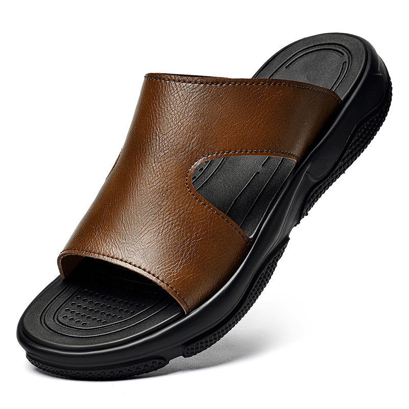 Men'S Shoes Business Casual - Men's Leather Slide Sandals Non-slip Thick