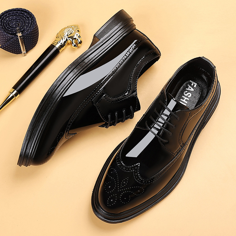 Men Shoes For Wedding - Men's Patent Leather Brogue Dress Shoes