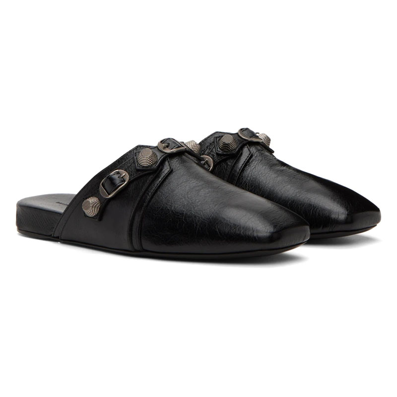 Men'S Shoes Loafers Casual - Black Soft Leather Square Toes Half