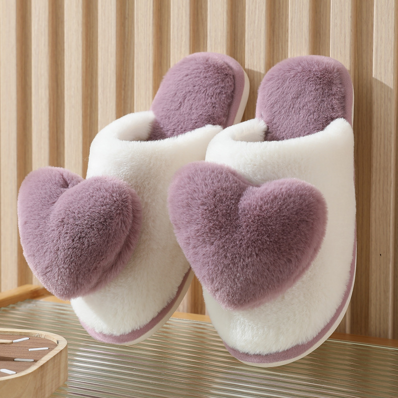 Men Shoes Winter - Winter Warm Heart Pattern Cotton Slippers