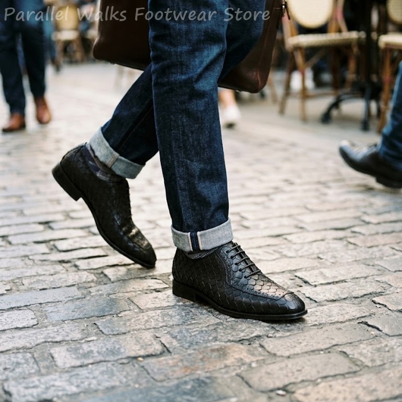 Men Shoes For Wedding - Sartorial Men Oxfords Fish Scale Embossed