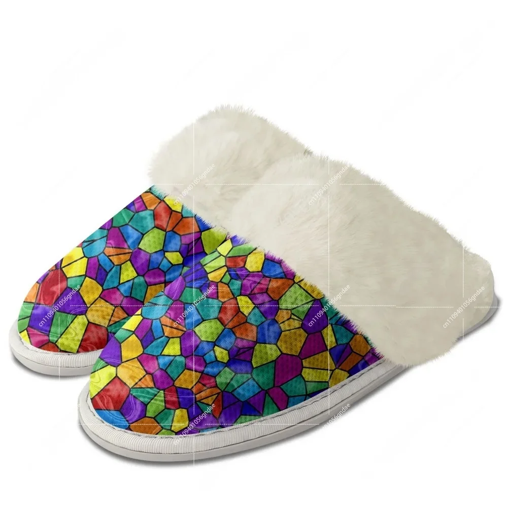 Men Shoes Winter - Custom Abstract Multicolor Plush Slippers Keep