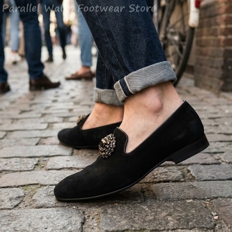 Men Suede Loafers Rhinestone C - Men Shoes For Wedding review and price