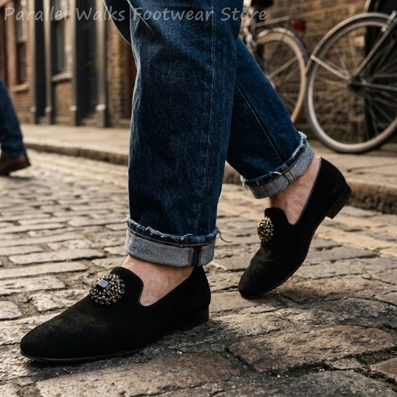 Men Suede Loafers Rhinestone C - Men Shoes For Wedding review and price