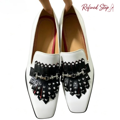 Metal Rivets Black Tassels Whi - Loafer Slip On Men review and price